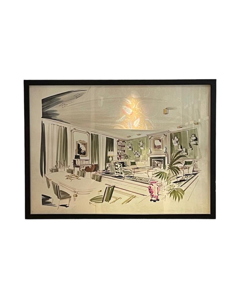Cuadro acuarela dibujo salón