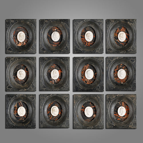 Set de 12 camafeos enmarcados